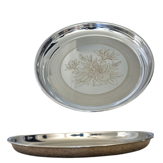 Stainless Steel Round Dinner Plate with Laser Design