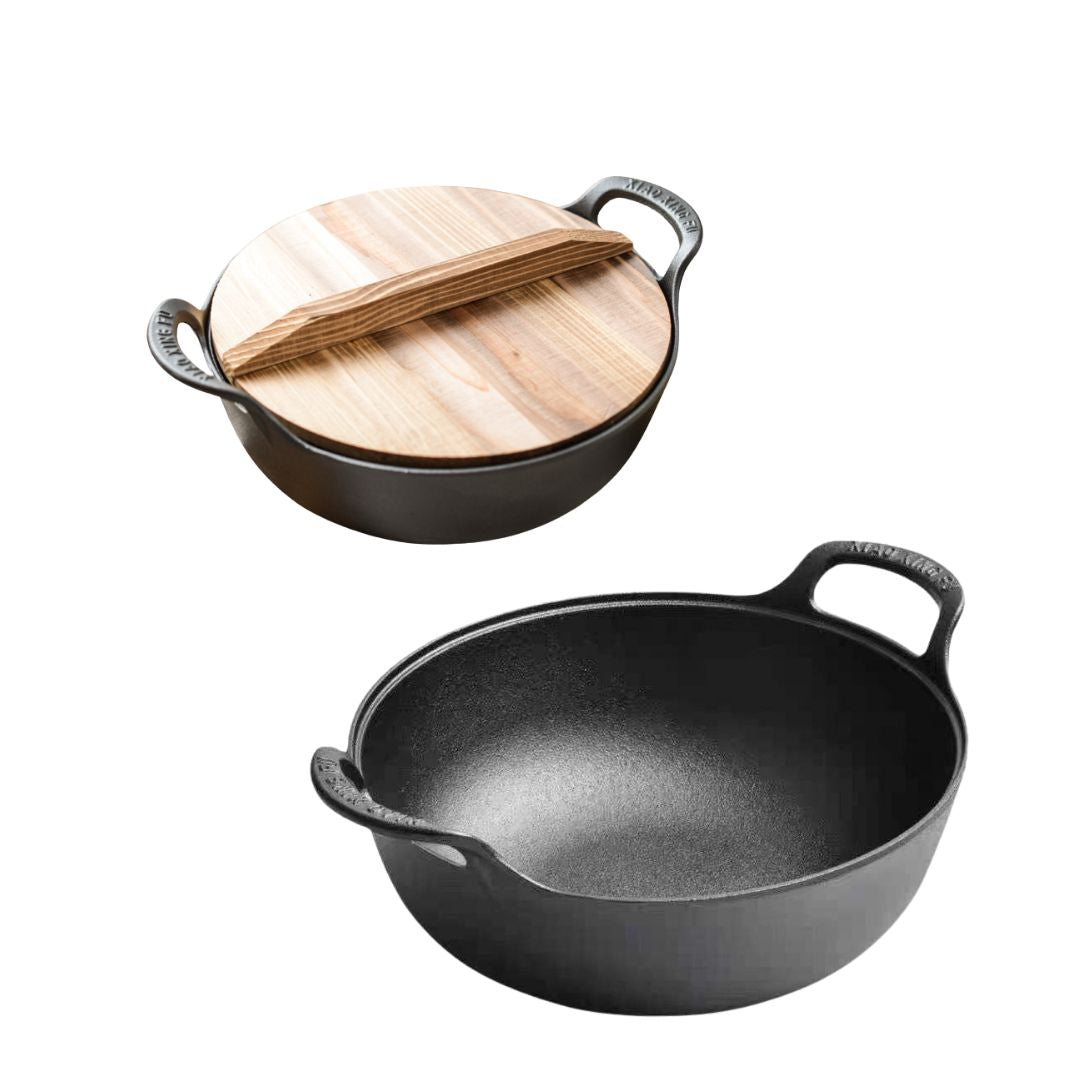 Cast Iron Wok with Wooden Lid