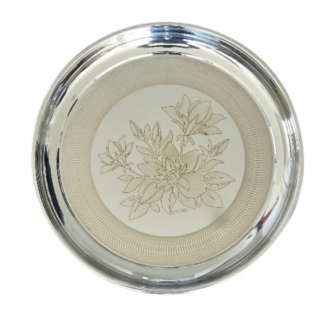 Stainless Steel Round Dinner Plate with Laser Design