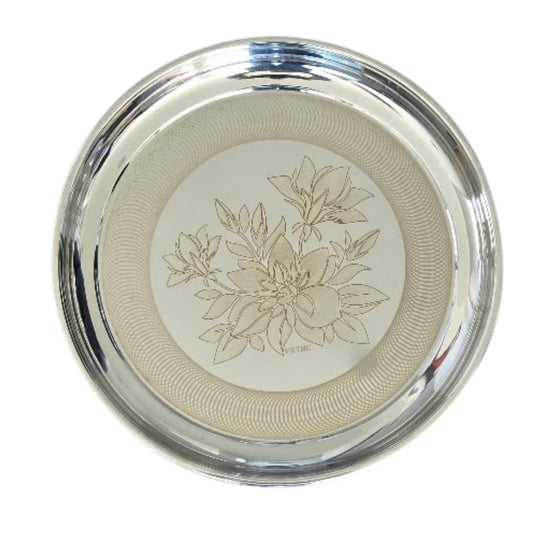 Stainless Steel Round Dinner Plate with Laser Design