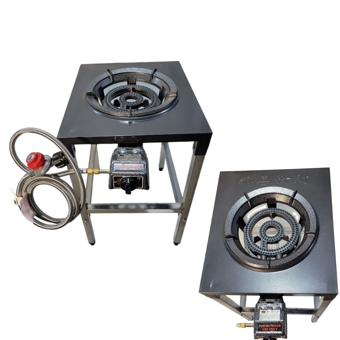 Cast Iron 2-Burner Outdoor Gas Stove with Stainless Steel Stand