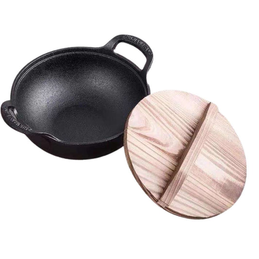 Cast Iron Wok with Wooden Lid