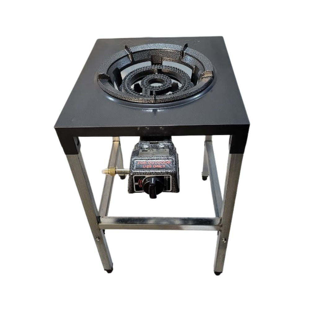 Cast Iron 2-Burner Outdoor Gas Stove with Stainless Steel Stand