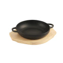 Round Cast Iron Sizzing Pan with Wooden Base