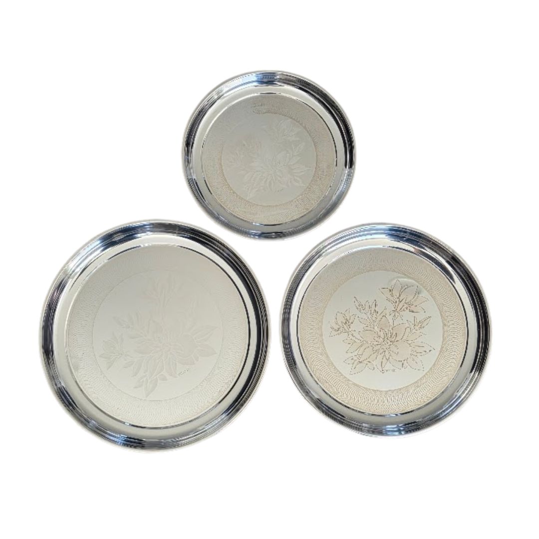 Stainless Steel Round Dinner Plate with Laser Design
