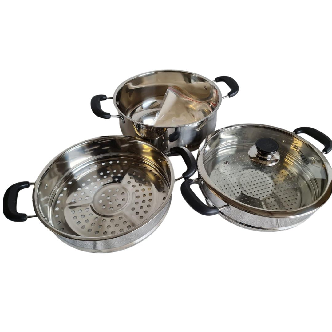 3-Layer Stainless Steel Steamer Pot (28cm)