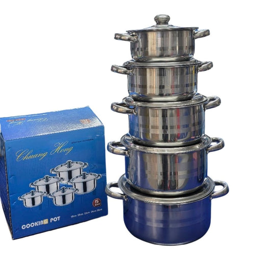 10pc S/S Cooking Pot Set | 5 Pots and matching sized lids