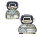 4-Compartment Stainless Steel Lunch Box with Round Container & Spoon