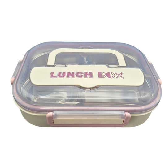 4-Compartment Stainless Steel Lunch Box with Round Container & Spoon